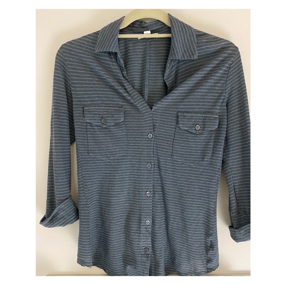 James Perse Standard Button Down Shirt Womens 1 Gray Striped Jersey Knit Top